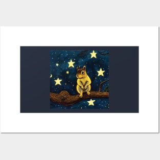 Cute Squirrel at Night with Stars Posters and Art